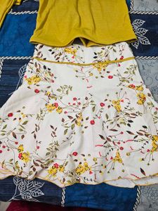 Yellow Kurta with Floral Skirt Set