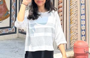 Stylish White Striped Mesh Top