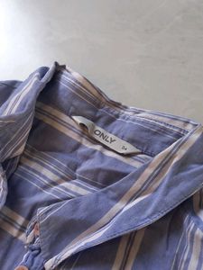 Striped Button-Up Shirt with "Chill Out" Patch