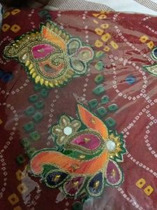 Embroidered Maroon Bandhani dupatta