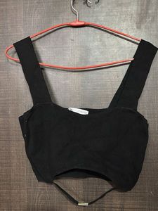 Black zara Crop Top With Metal Detailing Underbust