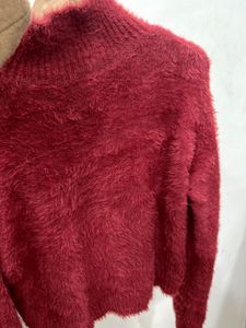 Burgundy Fuzzy Turtleneck Sweater