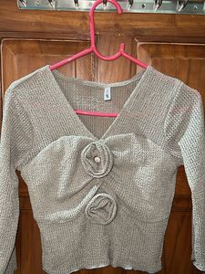 Elegant Knit Top with Flower Detail