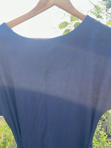 Navy Blue Twisted Waist Midi Dress