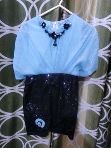 Sparkling Blue & Black Party Gown