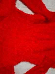 Cozy Red Woollen Long Sleeve Winter Sweater Dress