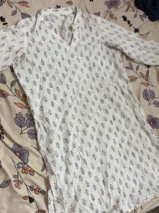 White Kurta with Purple Print