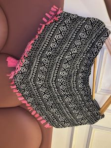 Boho Black and White Tassel Scarf