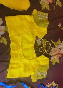 handwork yellow organza Saree