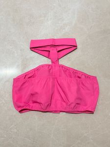 Hot Pink Button-Up Crop Top