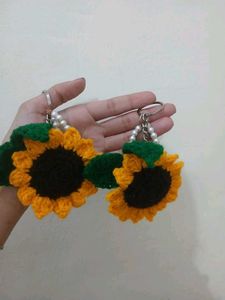 2 Sunflower Crochet Keychain