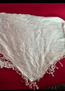 Elegant White Dupatta with Lace Trim