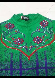 Green Floral Knit Top