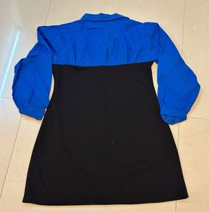 Chic Contrast Dress: Blue Top &amp; Black Skirt