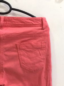 Pinkish Orange 3/4th Short Jeans For Women