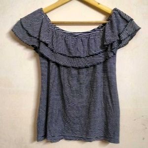 Bossini Off-Shoulder Striped Ruffle Top