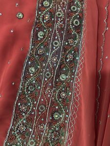 Red Rust  Embellished Saree