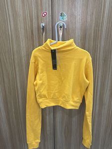 Yellow Cropped Turtleneck Sweatshirt