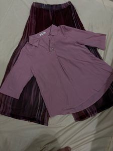 Purple Striped Palazzo Pants with Pink Kurta