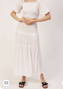 White Smoked Tiered Long Skirt