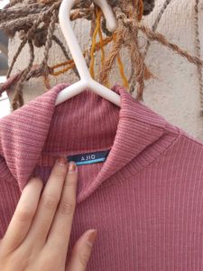 Ajio Ribbed Dusty Purple Pink Dress Women