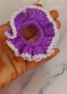 Handmade Crochet Scrunchie - Red &amp; White