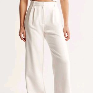 Chemistry White High-Rise Pleated Straight-Leg Tro