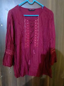 Maroon Bell Sleeve Tunic Top
