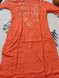 Orange Kurta with Mirror Work
