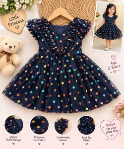 Navy Polka Dot Mesh Dress