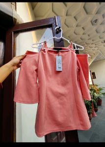 Coral Cold Shoulder Top