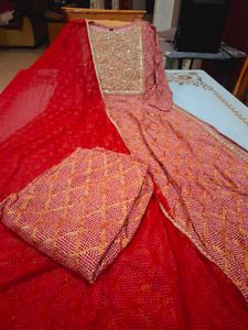Elegant Red Bandhani Nyra Cut Kurta Set