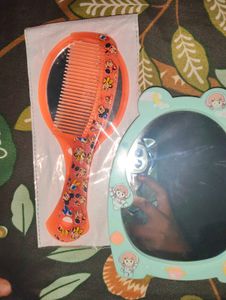 Cute Bear Shape Mirror with Cartoon Print Comb | P
