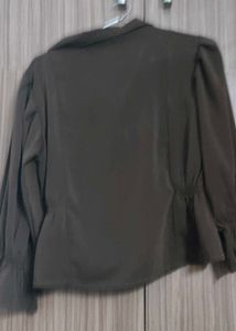 Elegant Dark Brown Puff Sleeve Blouse