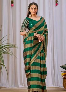 Elegant Striped Green Silk Saree