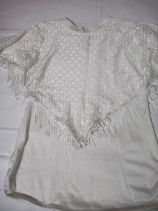 White Lace Fringe Poncho Top