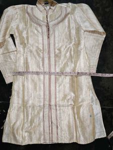 kids Cream Kurta with Maroon Embroidery