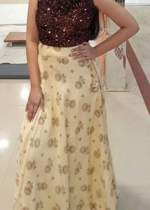 Elegant Sequin Top & Printed Skirt Set