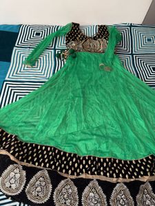 Stunning Green &amp; Black Anarkali Gown