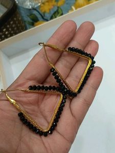 Elegant Black Beaded Square Hoop Earrings