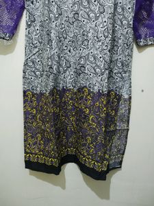 Mango Print Purple Kurta With Net Sleeves