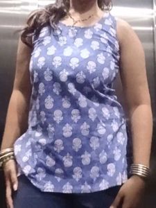 Blue Block Print Corset Short Kurta