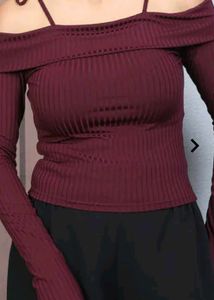 Maroon Off-Shoulder Ribbed Top