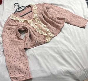 🎁Vintage Lace Trim Knit Cardigan S