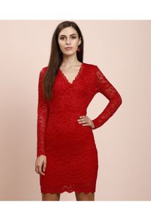 Red Lace Long Sleeve Mini Dress