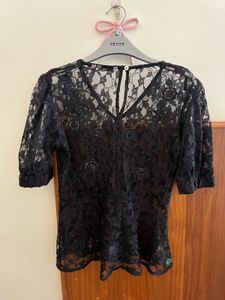 Black Lace Floral Embroidered Top