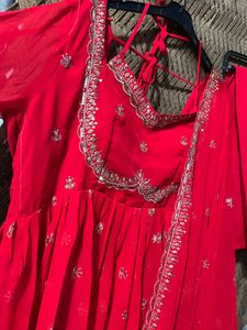 Stunning Red Anarkali 3 piece suit