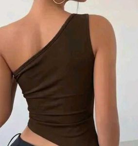 Brown Off-Shoulder Drape Top