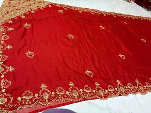 cut work  Red Embroidered Saree