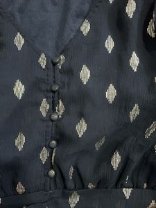 Elegant Navy &amp; Silver Diamond Print Blouse
